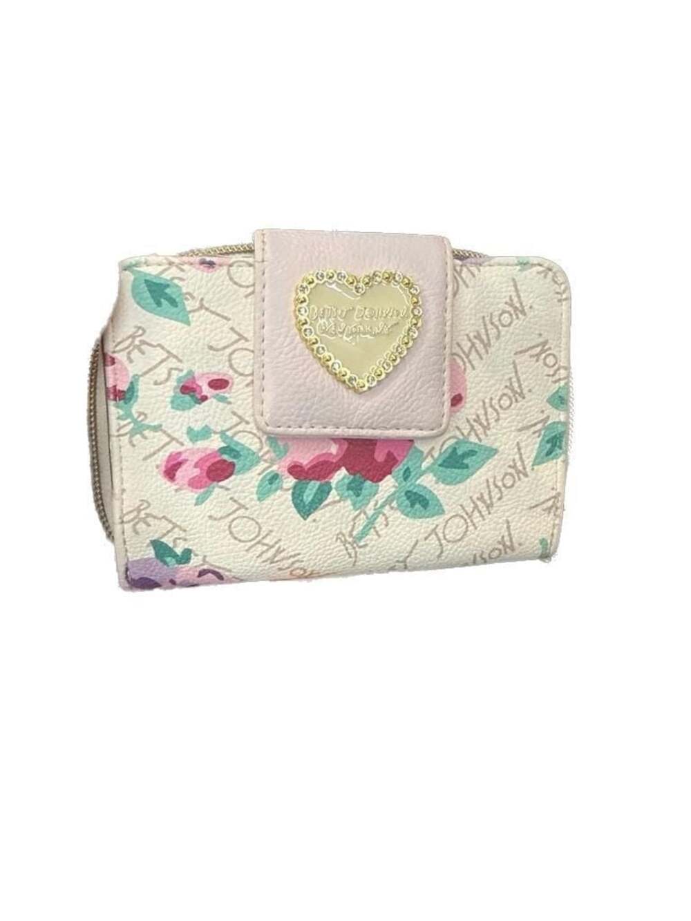 Betsey Johnson Rose Floral Wallet with Rhinestone Heart Detail